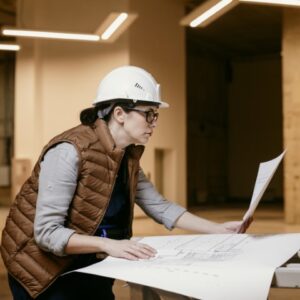 mujer arquitecto tiro medio interior